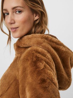 HOODED FAUX FUR JACKET Marrón/Brown