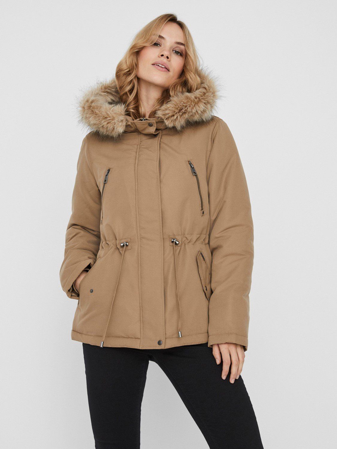 VERCHAQ008_! FAUX FUR HOODED PARKA Sepia