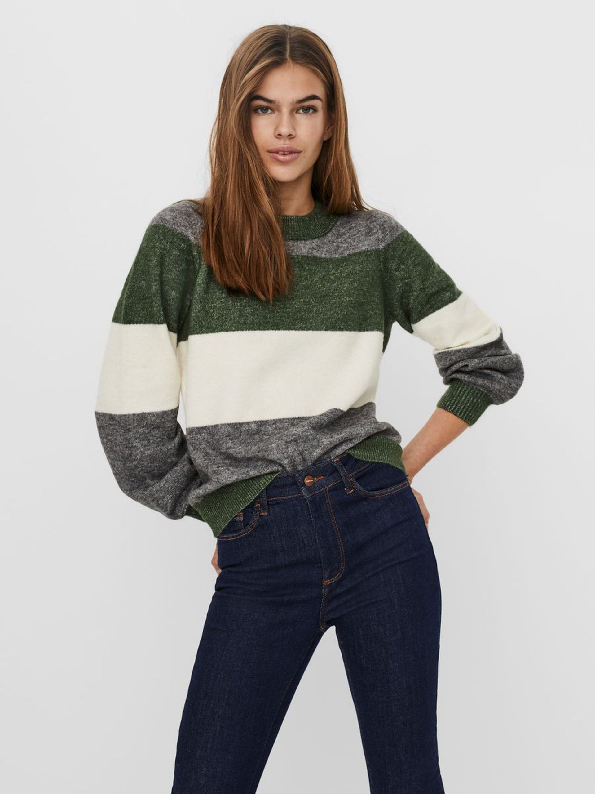 VEROJER040 COLOUR STRIPED KNITTED PULLOVER Verde/Black Forest