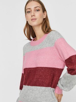 COLOUR STRIPED KNITTED PULLOVER Rosa / Wild Rose