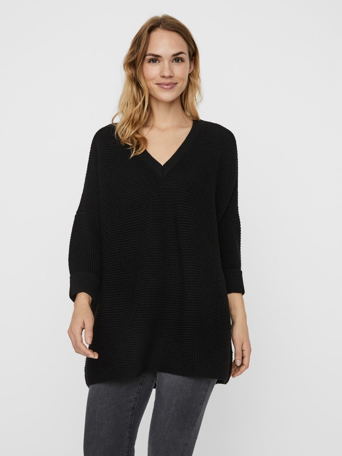 VEROCAM044 (4) VMLEANNA 3/4 V-NECK LONG BLOUSE GA BOO Negro/Black