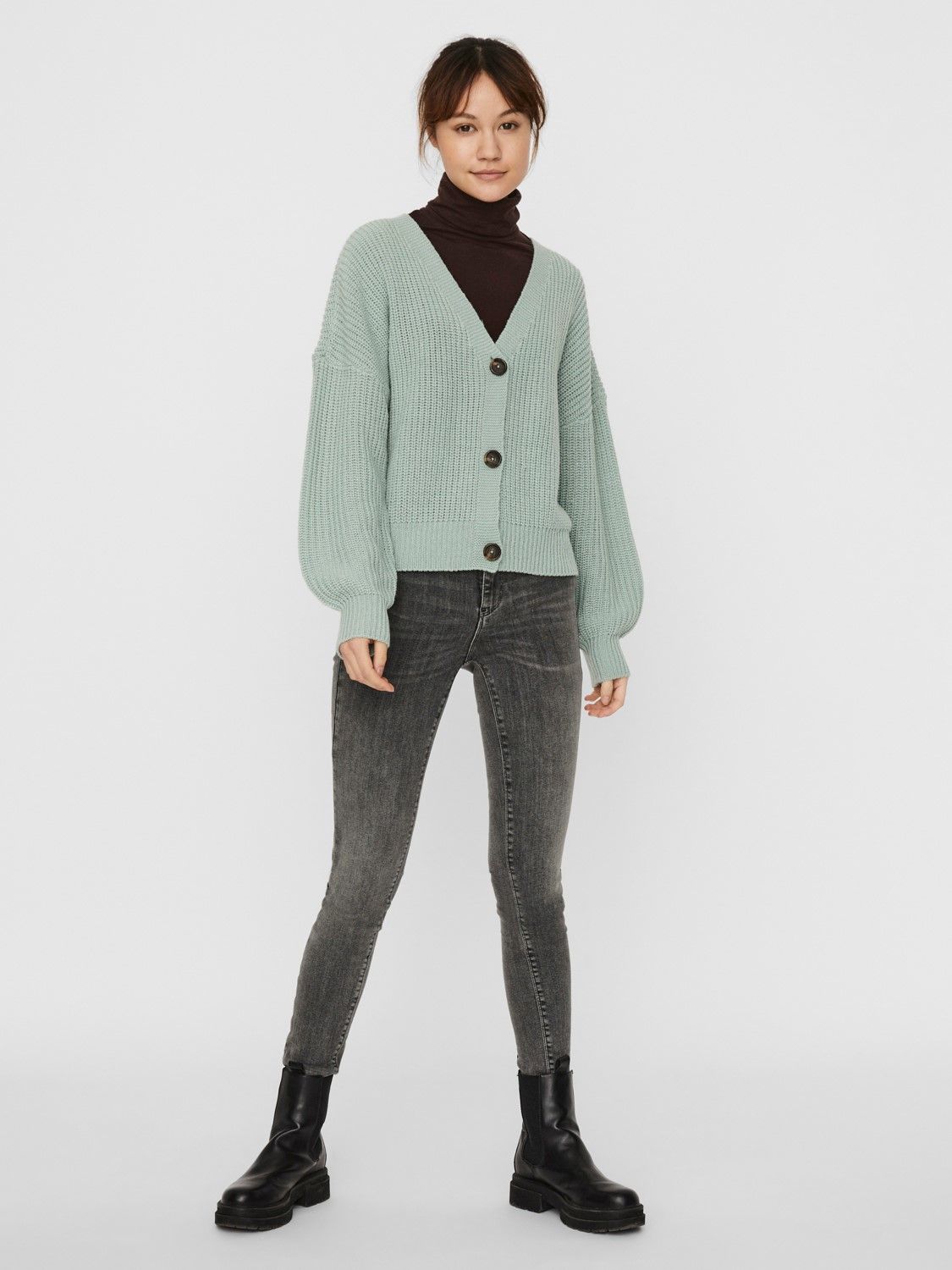 VEROCAM049 (1) VMLEA LS V-NECK CARDIGAN NOOS Verde claro