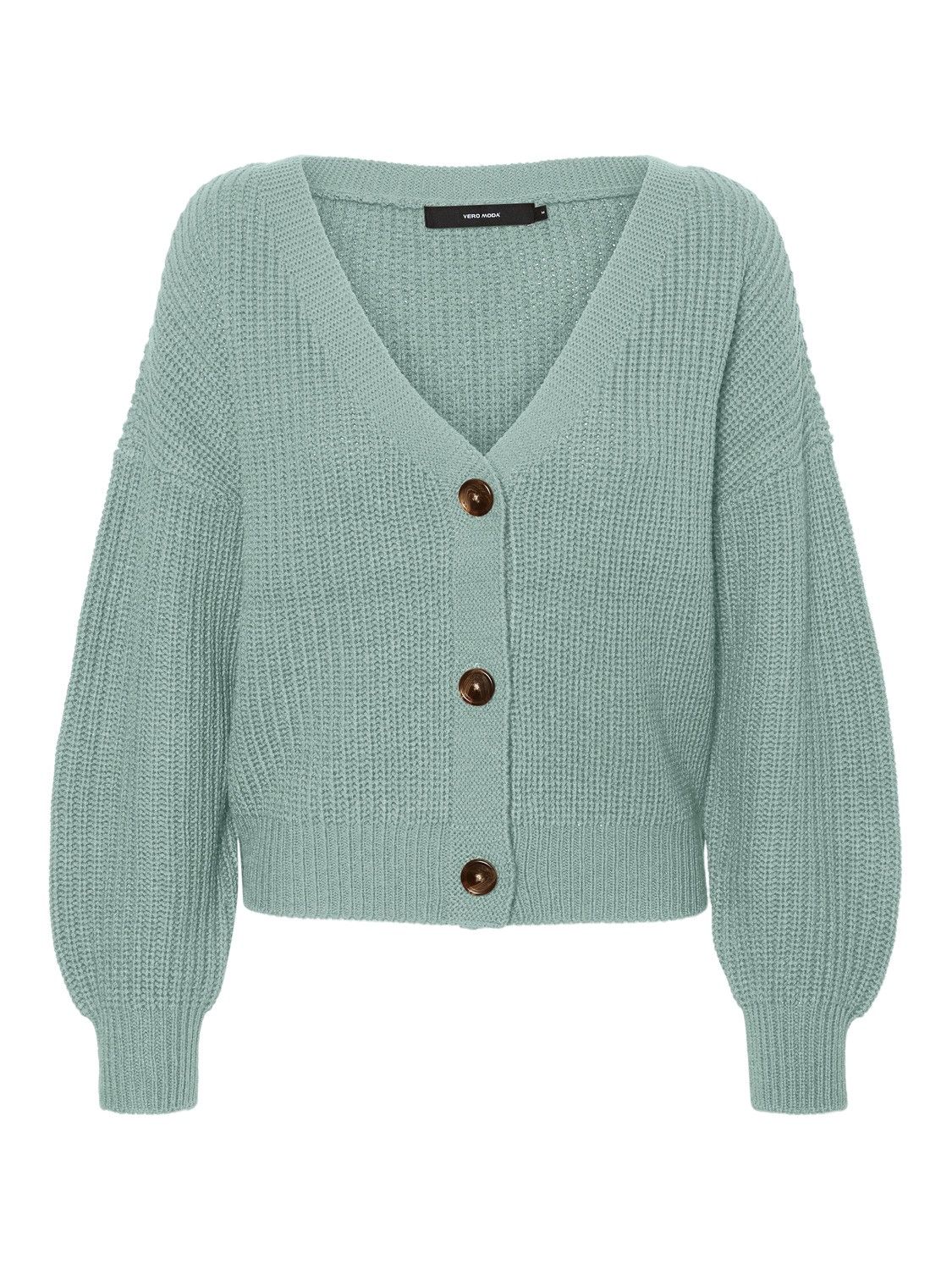 VEROCAM049 (4) VMLEA LS V-NECK CARDIGAN NOOS Verde claro