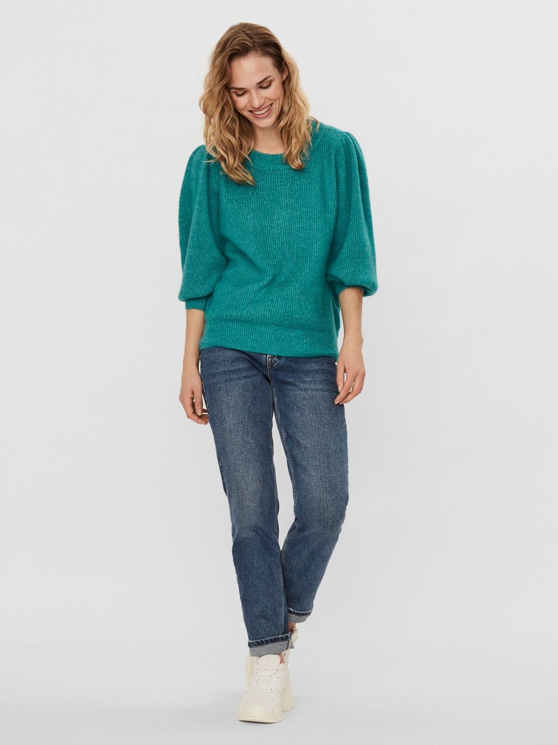 VEROCAM050 (1) VMELLA 3/4 RIB BLOUSE GA BOO Verde claro
