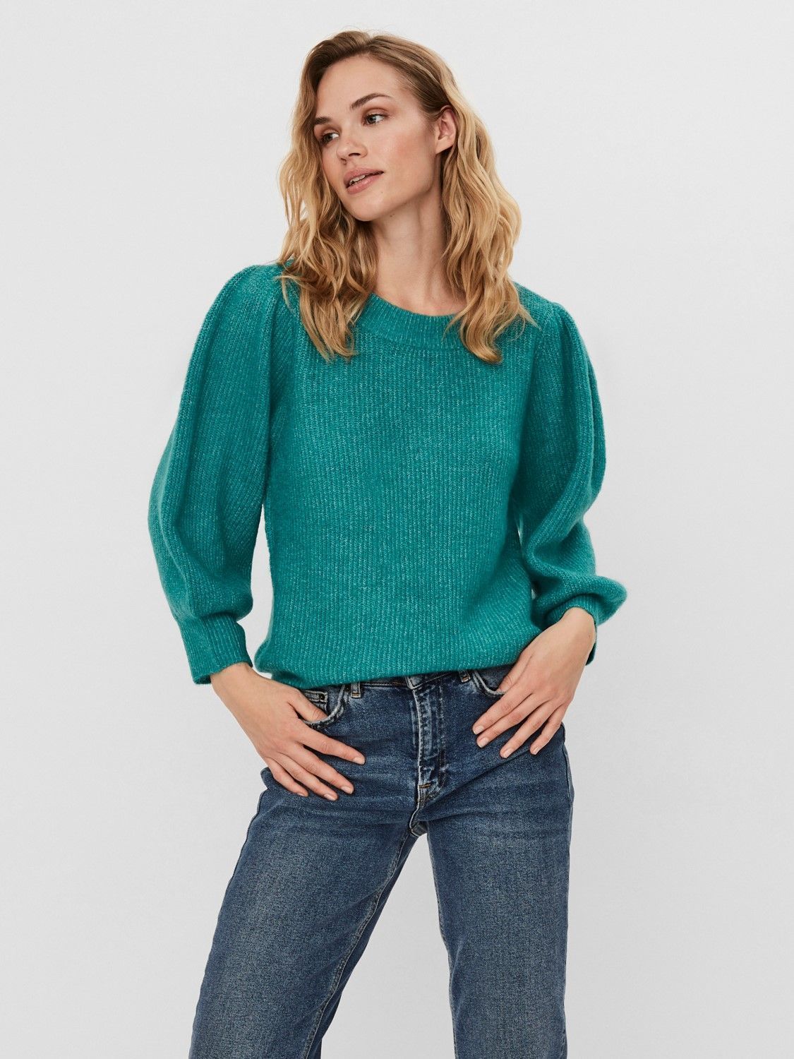 VEROCAM050 (5) VMELLA 3/4 RIB BLOUSE GA BOO Verde claro