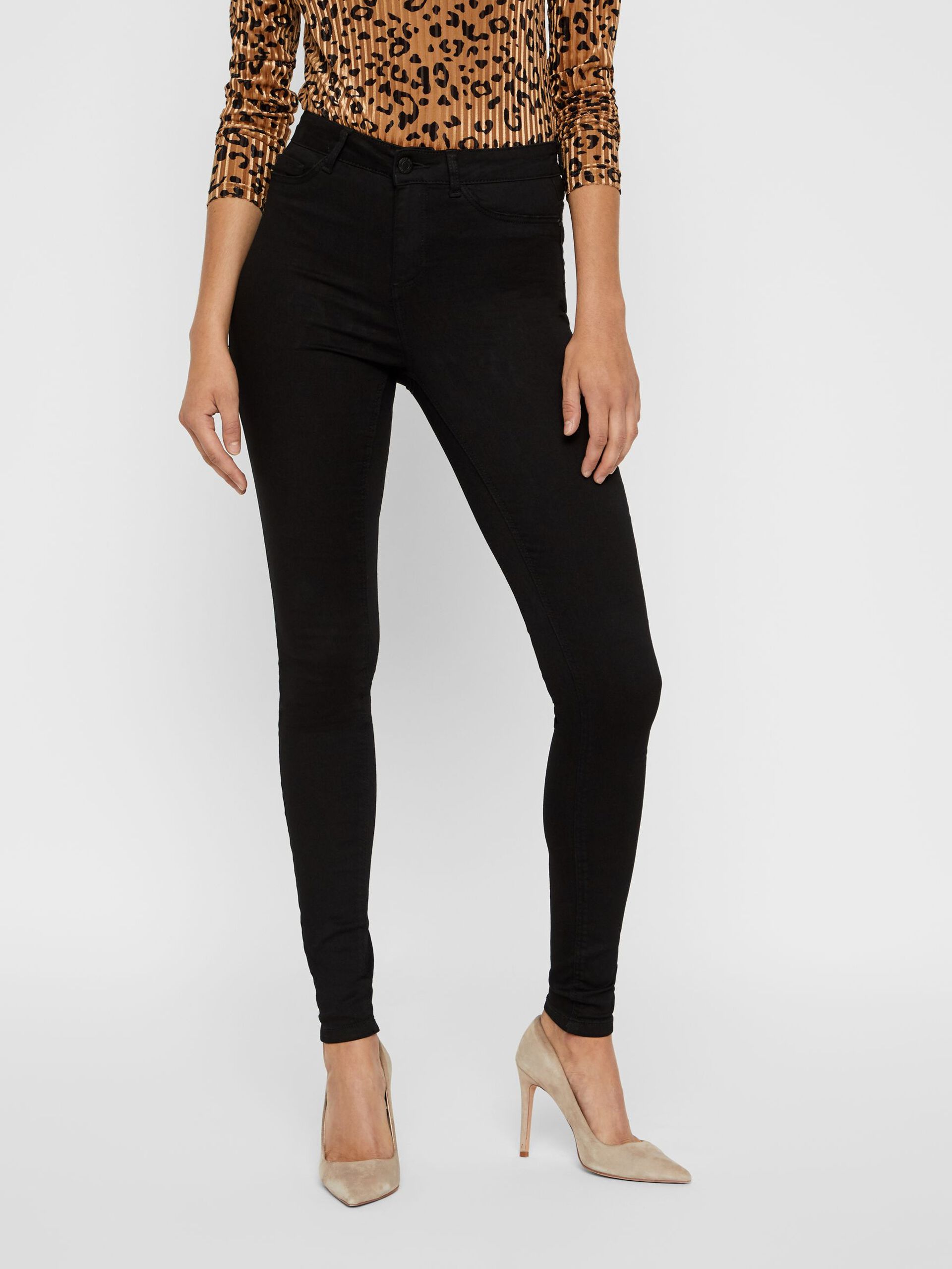 27007982_BlackDenim_003 NMCALLIE HIGH WAIST SKINNY FIT JEANS Black Denim