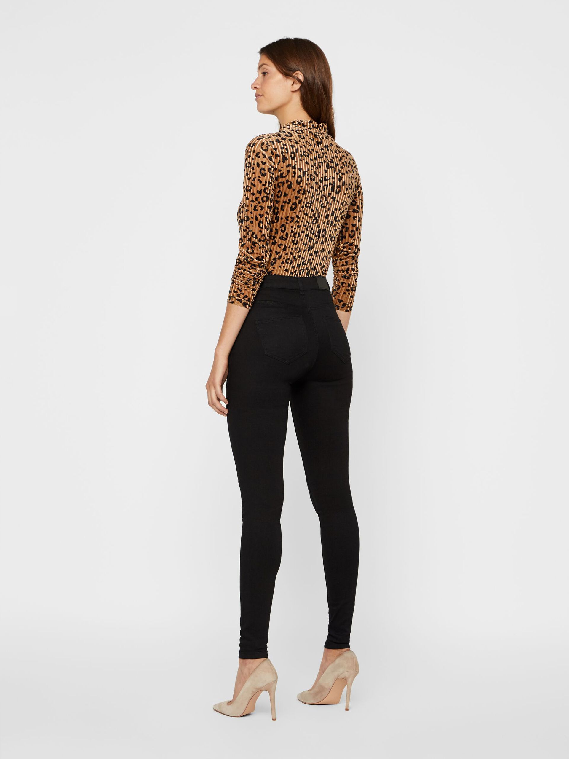 27007982_BlackDenim_004 NMCALLIE HIGH WAIST SKINNY FIT JEANS Black Denim
