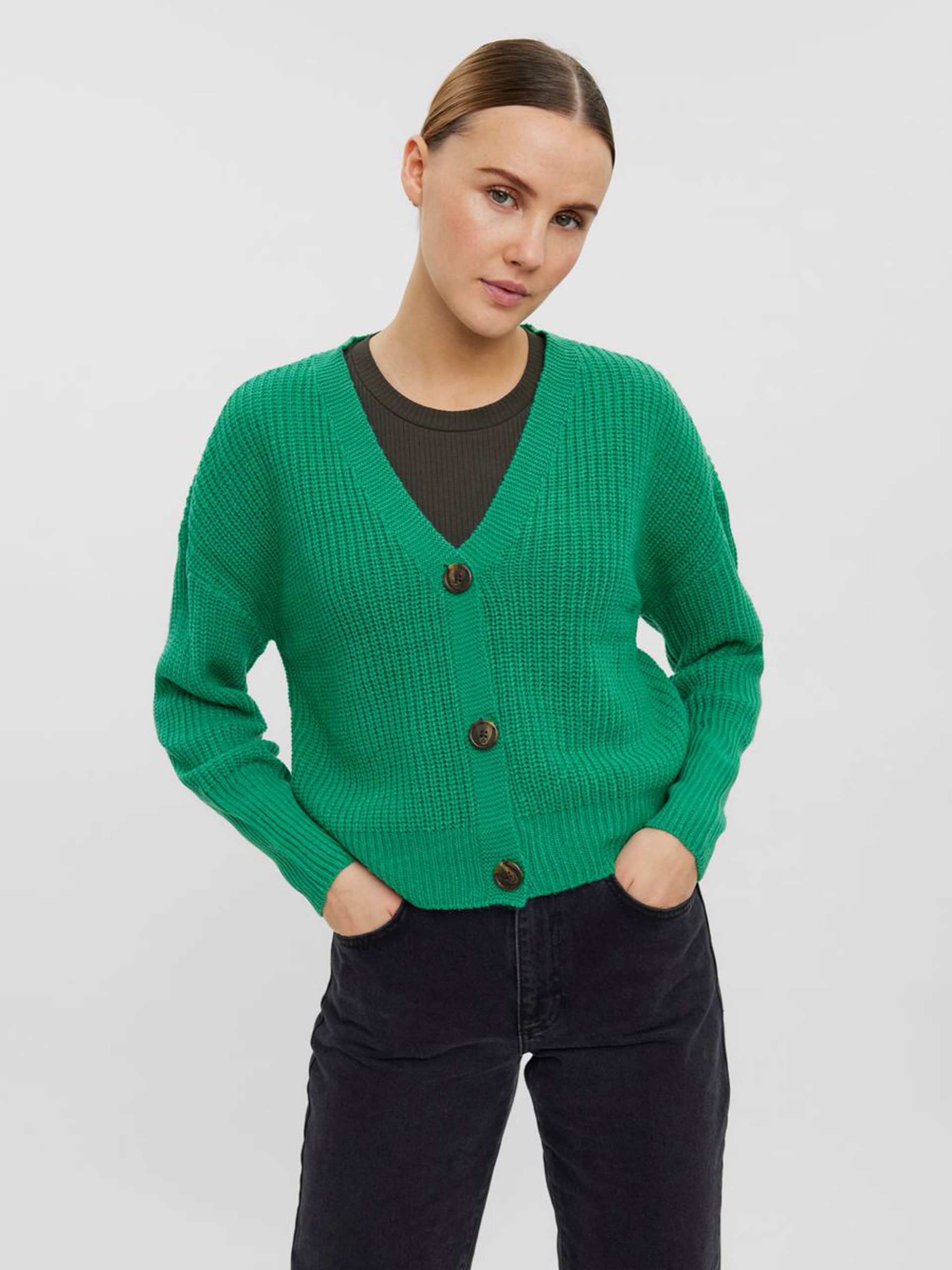 10249632_HollyGreen_003_ProductLarge V-NECK KNITTED CARDIGAN