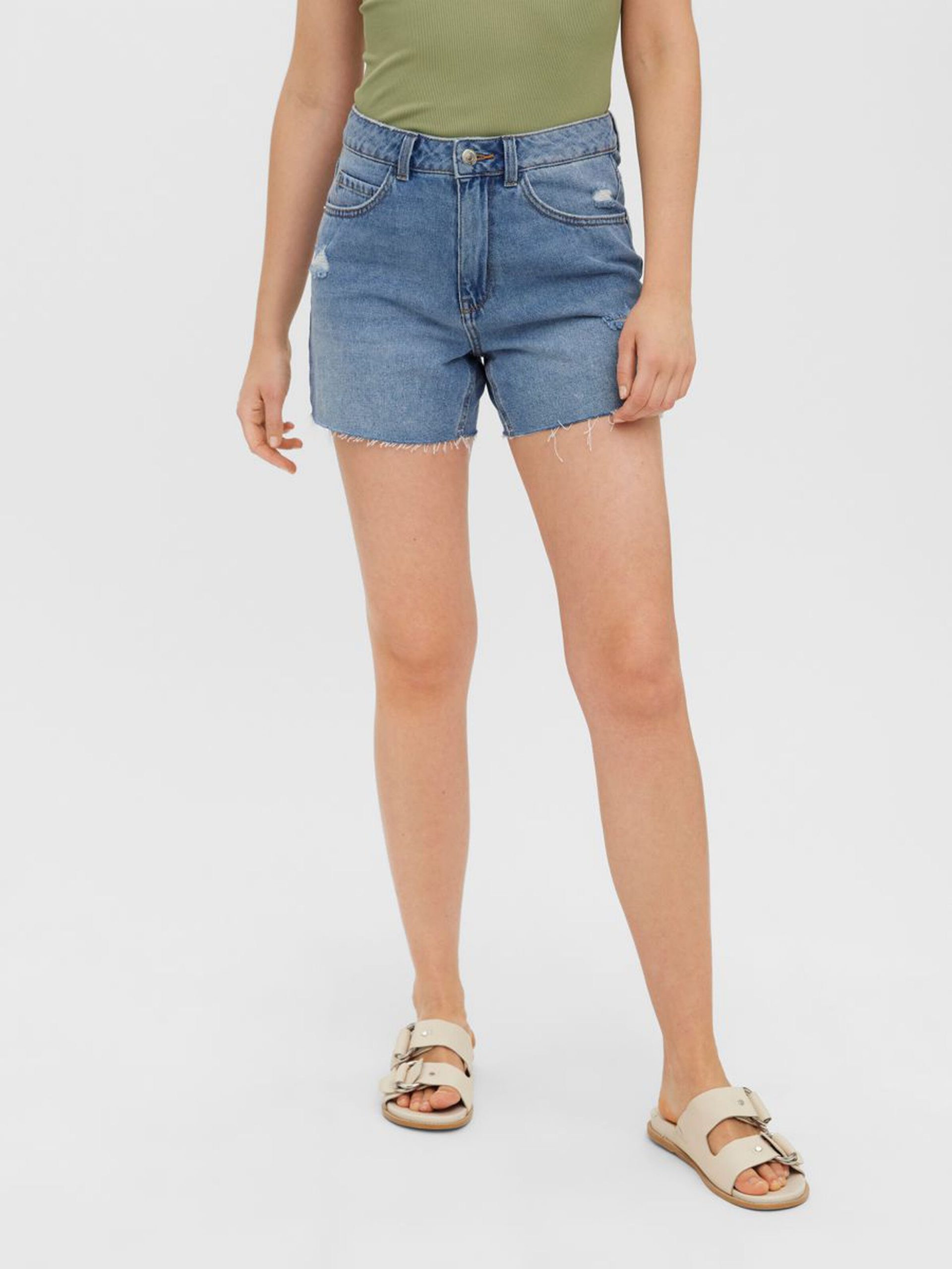 10265233_MediumBlueDenim_003_ProductLarge HIGH WAISTED RAW DENIM SHORTS