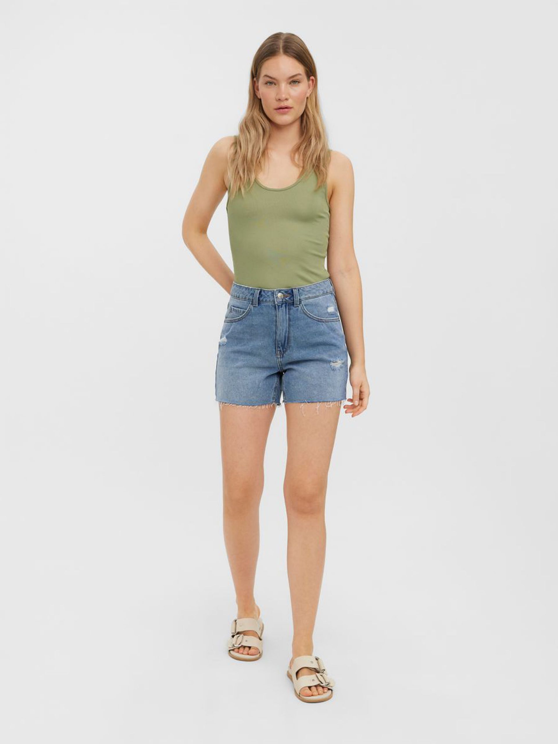 10265233_MediumBlueDenim_005_ProductLarge HIGH WAISTED RAW DENIM SHORTS